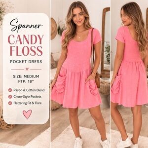 💖 Spanner “Candy Floss” Pink Pocket Dress – Size Medium 💖 RARE / UNIQUE POCKET